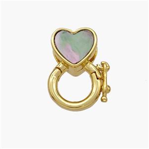 Copper Carabiner Clasp Pave Shell Heart 18K Gold Plated, approx 8-14mm [FN48364]