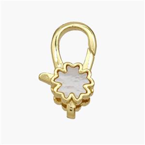 Copper Lobster Clasp Pave Shell 18K Gold Plated, approx 8-18mm [FN48366]