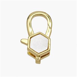 Copper Lobster Clasp Pave Shell Hexagon 18K Gold Plated, approx 8-18mm [FN48367]