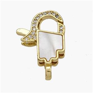 Copper Lobster Clasp Pave Shell 18K Gold Plated, approx 14-20mm [FN48370]