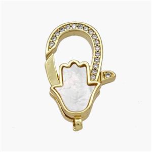 Copper Lobster Clasp Pave Shell Hamsahand 18K Gold Plated, approx 14-22mm [FN48372]