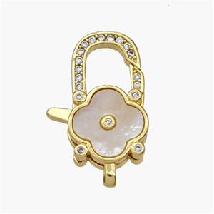 Copper Lobster Clasp Pave Shell Clover 18K Gold Plated, approx 14-21mm [FN48373]