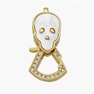 Copper Lobster Clasp Pave Shell Skull 18K Gold Plated, approx 11-23mm [FN48375]