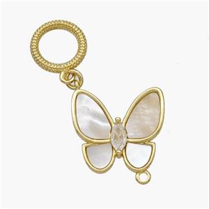 Copper Butterfly Connector Pave Shell Circle 18K Gold Plated, approx 16-17mm, 11mm [FN48377]