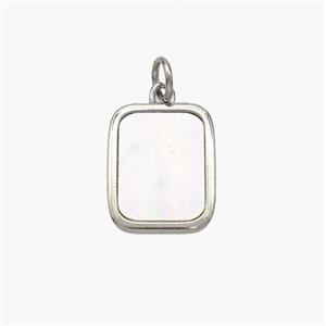 Copper Rectangle Pendant Pave Shell Platinum Plated, approx 11-14mm [FN48386]