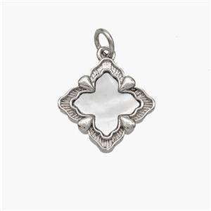 Copper Clover Pendant Pave Shell Platinum Plated, approx 15mm [FN48392]