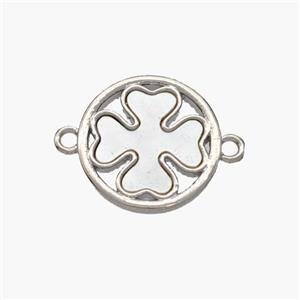 Copper Clover Connector Pave Shell Platinum Plated, approx 14mm [FN48394]