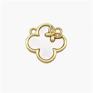 Copper Clover Pendant Pave Shell 2loops Butterfly Gold Plated, approx 14mm [FN48397]