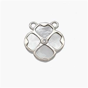 Copper Clover Pendant Pave Shell 2loops Platinum Plated, approx 15mm [FN48398]