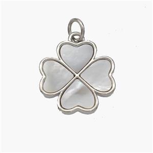 Copper Clover Pendant Pave Shell Platinum Plated, approx 15mm [FN48400]