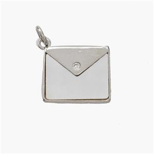 Copper Envelope Pendant Pave Shell Mailer Platinum Plated, approx 13-15mm [FN48407]