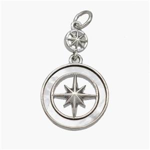 Copper Compass Pendant Pave Shell Platinum Plated, approx 5mm, 14mm [FN48409]