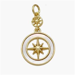 Copper Compass Pendant Pave Shell Gold Plated, approx 5mm, 14mm [FN48410]
