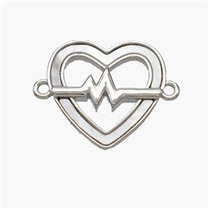 Copper Heart Connector Pave Shell Electrocardiogram Platinum Plated, approx 17.5mm [FN48411]