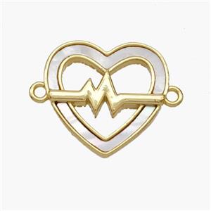Copper Heart Connector Pave Shell Electrocardiogram Gold Plated, approx 17.5mm [FN48412]