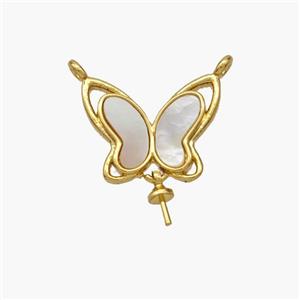 Copper Butterfly Pendant Pave Shell 2loops Gold Plated, approx 12-15mm [FN48413]