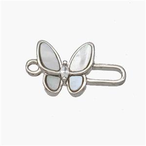 Copper Butterfly Connector Pave Shell Platinum Plated, approx 10mm, 10-15mm [FN48414]