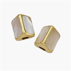Copper Tri-Tube Beads Pave Shell Gold Plated, approx 10-13mm [FN48420]