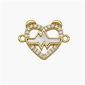 Copper Heart Connector Pave Shell Zirconia Electrocardiogram 18K Gold Plated, approx 14mm [FN48423]
