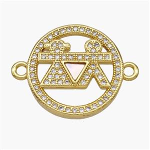 Copper Kids Connector Pave Shell Zirconia 18K Gold Plated, approx 19mm [FN48426]