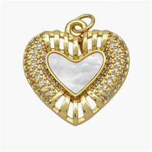Copper Heart Pendant Pave Shell Zirconia 18K Gold Plated, approx 20mm [FN48427]