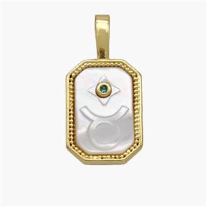 Copper Rectangle Pendant Pave Shell Zodiac Taurus 18K Gold Plated, approx 10-20mm [FN48432]