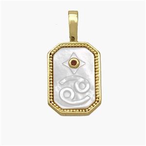 Copper Rectangle Pendant Pave Shell Zodiac Cancer 18K Gold Plated, approx 10-20mm [FN48434]