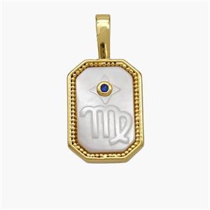 Copper Rectangle Pendant Pave Shell Zodiac Virgo 18K Gold Plated, approx 10-20mm [FN48436]
