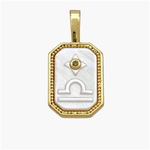 Copper Rectangle Pendant Pave Shell Zodiac Libra 18K Gold Plated, approx 10-20mm [FN48437]