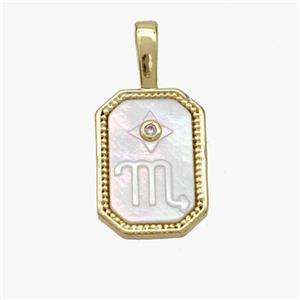Copper Rectangle Pendant Pave Shell Zodiac Scorpio 18K Gold Plated, approx 10-20mm [FN48438]