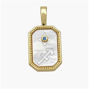 Copper Rectangle Pendant Pave Shell Zodiac Sagittarius 18K Gold Plated, approx 10-20mm [FN48439]
