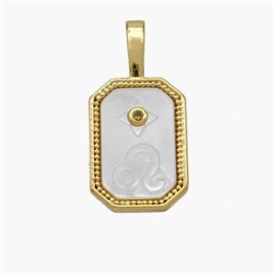 Copper Rectangle Pendant Pave Shell Zodiac Capricorn 18K Gold Plated, approx 10-20mm [FN48440]