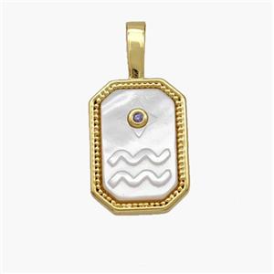 Copper Rectangle Pendant Pave Shell Zodiac Aquarius 18K Gold Plated, approx 10-20mm [FN48441]