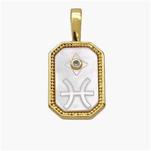 Copper Rectangle Pendant Pave Shell Zodiac Pisces 18K Gold Plated, approx 10-20mm [FN48442]