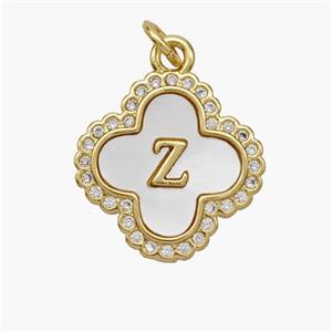 Copper Clover Pendant Pave Shell Zirconia Letter-Z 18K Gold Plated, approx 17.5mm [FN48496]
