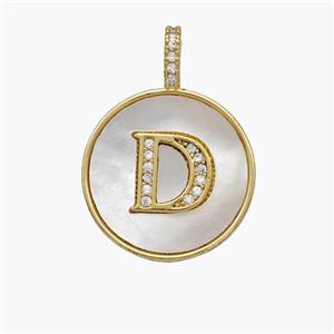 Copper Letter-D Pendant Pave Shell Zirconia Circle 18K Gold Plated, approx 18mm [FN48501]