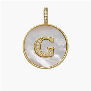 Copper Letter-G Pendant Pave Shell Zirconia Circle 18K Gold Plated, approx 18mm [FN48504]