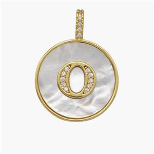 Copper Letter-O Pendant Pave Shell Zirconia Circle 18K Gold Plated, approx 18mm [FN48512]