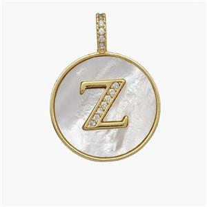 Copper Letter-Z Pendant Pave Shell Zirconia Circle 18K Gold Plated, approx 18mm [FN48523]