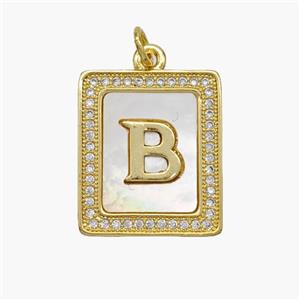 Copper Letter-B Pendant Pave Shell Zirconia Rectangle 18K Gold Plated, approx 17-20mm [FN48526]