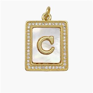 Copper Letter-C Pendant Pave Shell Zirconia Rectangle 18K Gold Plated, approx 17-20mm [FN48527]