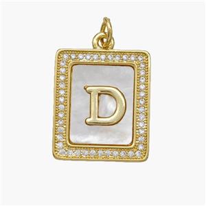 Copper Letter-E Pendant Pave Shell Zirconia Rectangle 18K Gold Plated, approx 17-20mm [FN48528]