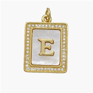 Copper Letter-D Pendant Pave Shell Zirconia Rectangle 18K Gold Plated, approx 17-20mm [FN48529]