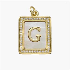 Copper Letter-G Pendant Pave Shell Zirconia Rectangle 18K Gold Plated, approx 17-20mm [FN48531]