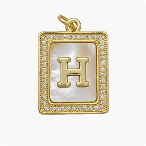 Copper Letter-H Pendant Pave Shell Zirconia Rectangle 18K Gold Plated, approx 17-20mm [FN48532]