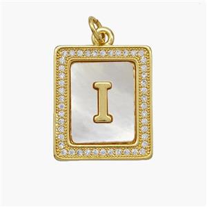 Copper Letter-I Pendant Pave Shell Zirconia Rectangle 18K Gold Plated, approx 17-20mm [FN48533]