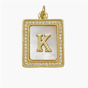 Copper Letter-K Pendant Pave Shell Zirconia Rectangle 18K Gold Plated, approx 17-20mm [FN48535]