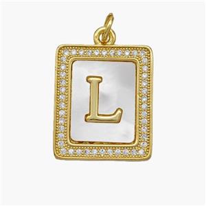 Copper Letter-L Pendant Pave Shell Zirconia Rectangle 18K Gold Plated, approx 17-20mm [FN48536]