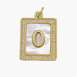 Copper Letter-O Pendant Pave Shell Zirconia Rectangle 18K Gold Plated, approx 17-20mm [FN48539]
