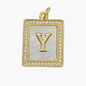 Copper Letter-Y Pendant Pave Shell Zirconia Rectangle 18K Gold Plated, approx 17-20mm [FN48549]